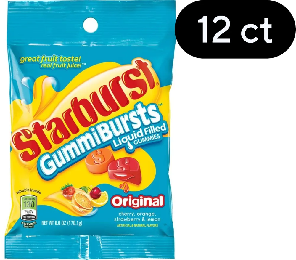 Starburst GummiBurst Original Cherry, Orange Strawberry & Lemon Gummies (6 oz x 12 ct)