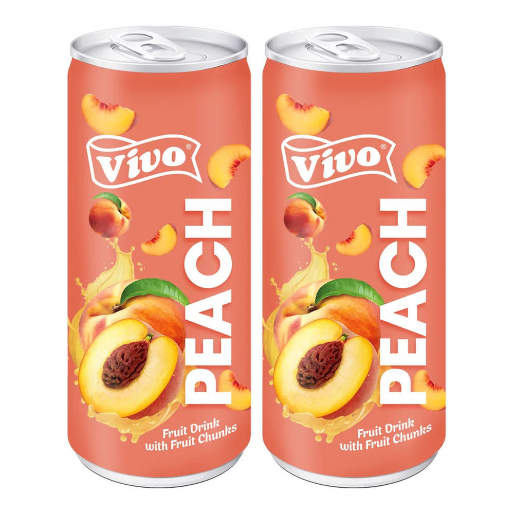 Vivo Peach Fruit Drink with Fruit Chunks Cans (250 ml x 2)